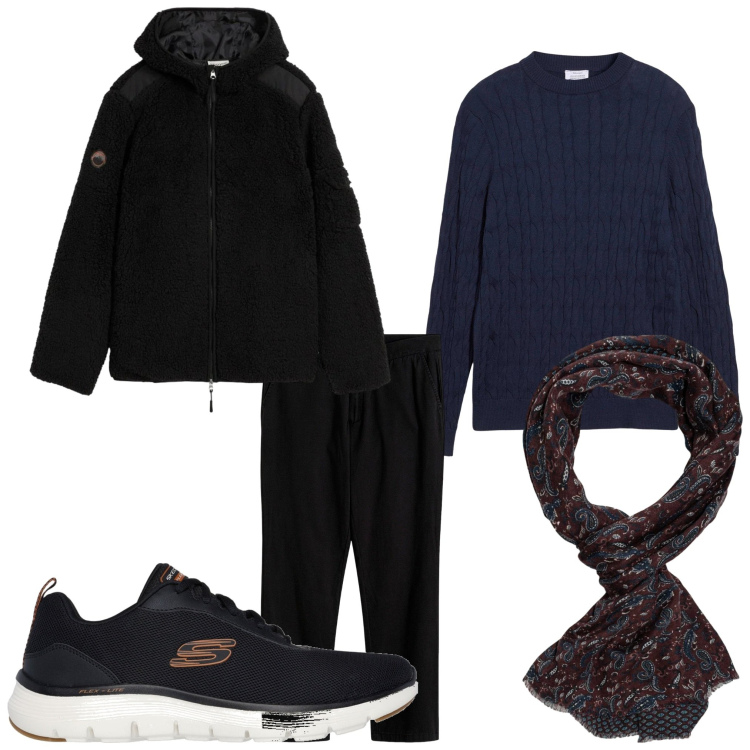 Outfit uomo - Nero shopping. Stile Casual per Tutti i giorni. Abbinamento con pantaloni chino, maglieria, giacche, sneakers, sciarpe.