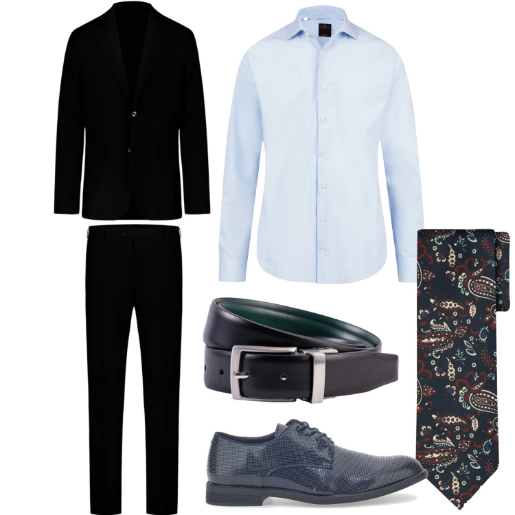 Outfit uomo - Abito. Stile Business/Elegante per Serata speciale. Abbinamento con abiti, camicie, cinture, cravatte, scarpe stringate.