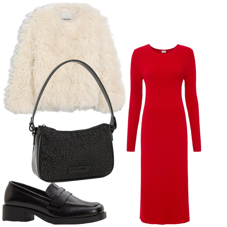 Outfit donna - Fra amiche. Stile Casual chic per Serata fuori. Abbinamento con borse a mano, mocassini, ecopellicce, vestiti.