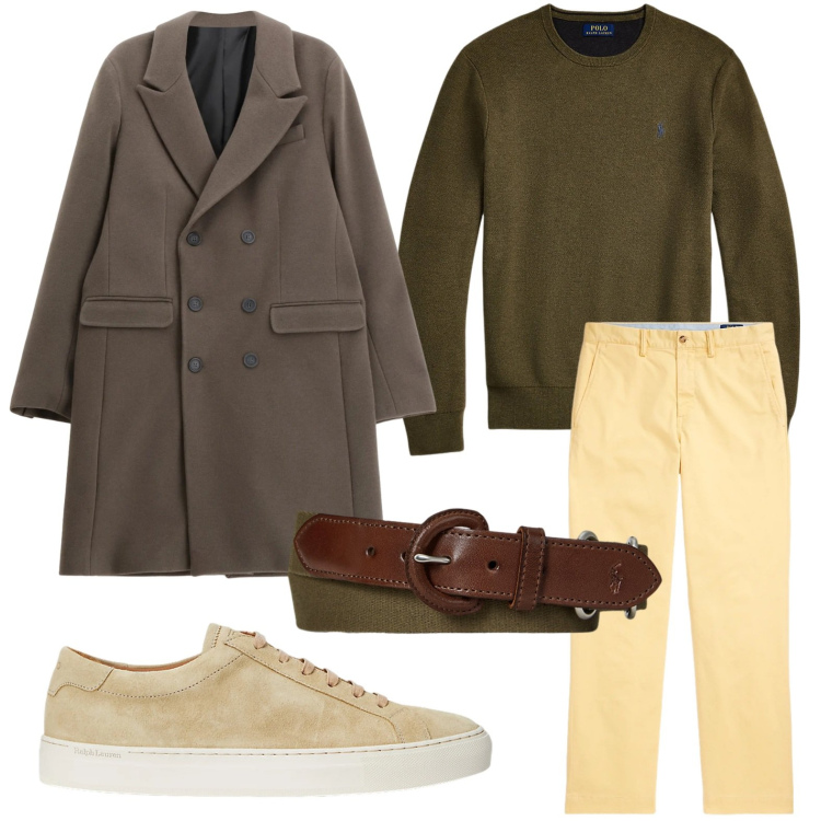 Outfit uomo - I pantaloni giallo mais. Stile Trendy per Tutti i giorni. Abbinamento con cappotti, maglieria, sneakers, pantaloni, cinture.