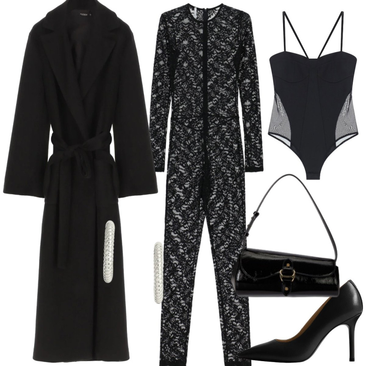 Outfit donna - Pizzo sexy. Stile Sexy per Serata fuori. Abbinamento con cappotti, tute, body, décolleté, borse a spalla, orecchini.