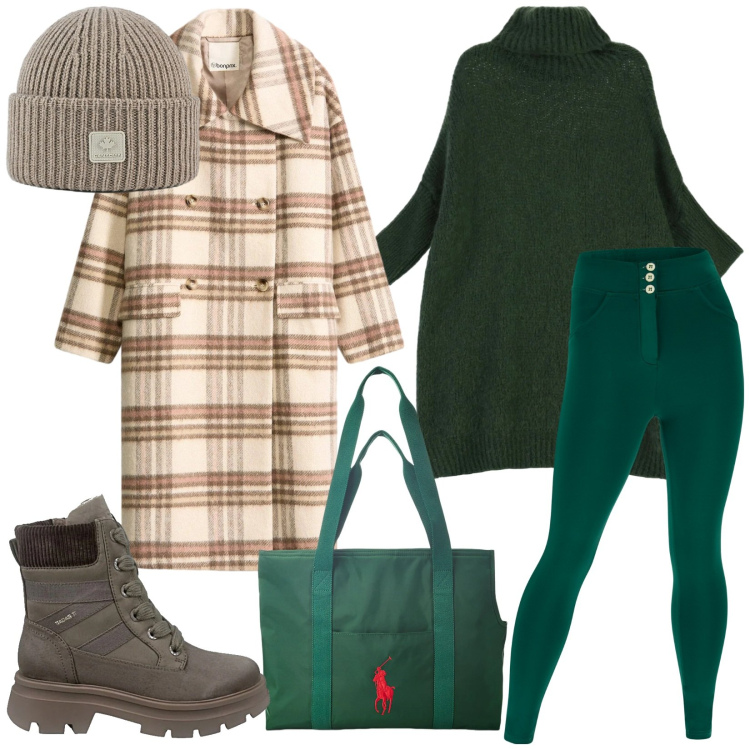 Outfit donna - Aria dicembrina. Stile Casual per Tutti i giorni. Abbinamento con cappotti, maglieria, pantaloni skinny, borse tote, cappelli, anfibi.