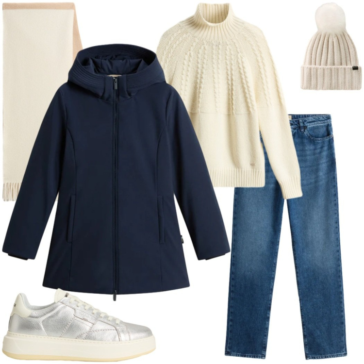 Outfit donna - Holiday Heritage. Stile Casual chic per Tutti i giorni. Abbinamento con sciarpe, maglieria, sneakers, jeans, berretti, parka.