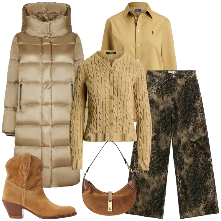 Outfit donna - Total look #2299166. Stile Casual chic per Tutti i giorni. Abbinamento con pantaloni cargo, cardigans, camicie, borse a spalla, stivaletti, cappotti.