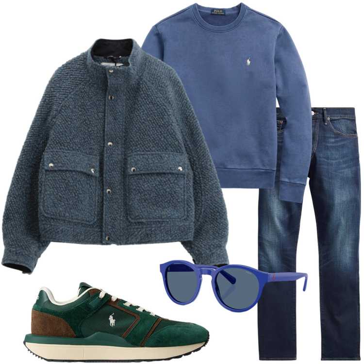 Outfit uomo - Dicembre. Stile Casual per Tutti i giorni. Abbinamento con bomber, jeans, felpe, sneakers, occhiali da sole.