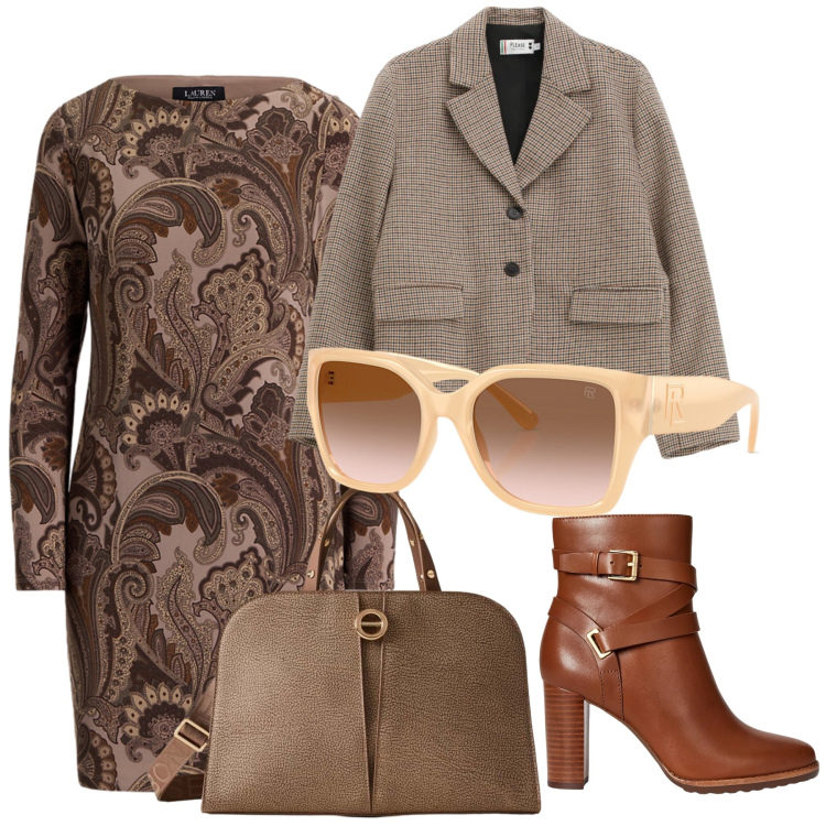 Outfit donna - In ufficio col meeting. Stile Urban per Ufficio. Abbinamento con blazer, borse a mano, occhiali da sole, stivaletti, vestiti.