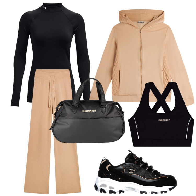 Outfit donna - Energica. Stile Casual per Sport. Abbinamento con pantaloni, felpe con cappuccio, borse sportive, top sportivi, scarpe sportive, pullovers.