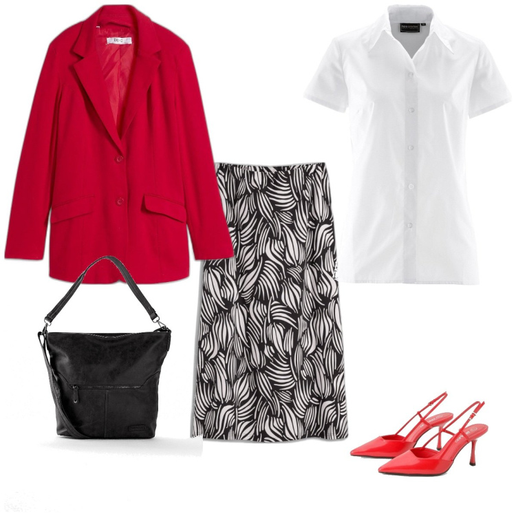 Outfit femme - Noel au bureau. Style Basique pour Bureau. Assortir avec sacs à main, chemises à manches courtes, blazers, jupes, chaussures à talon.