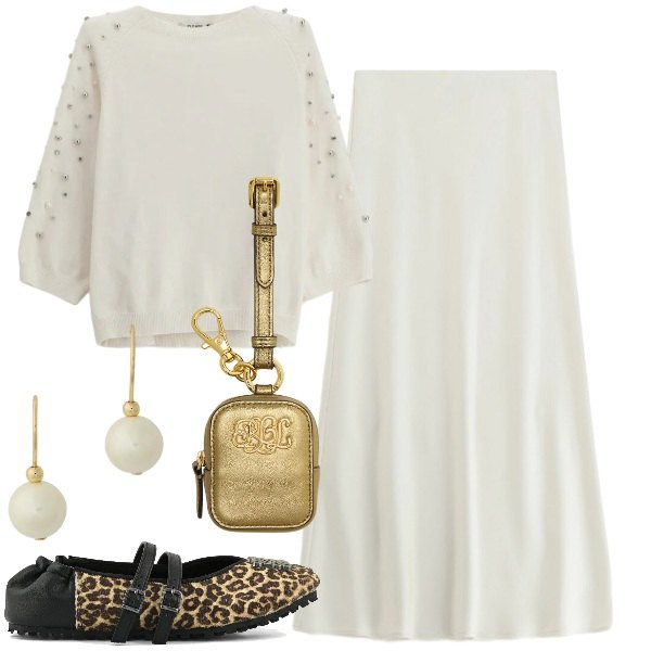 Outfit donna - Gift of style. Stile Vintage retrò per Tutti i giorni. Abbinamento con maglieria, gonne lunghe, orecchini, pochette, ballerine.