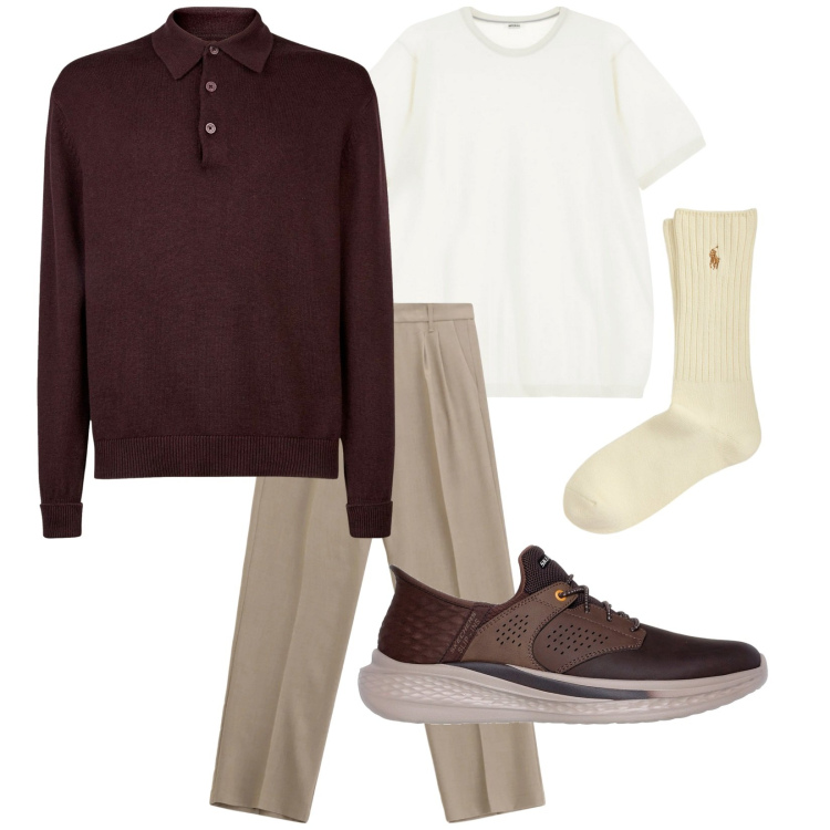 Outfit uomo - Lana e cotone. Stile Trendy per Tutti i giorni. Abbinamento con t-shirt, pantaloni, calzini, sneakers, polo.