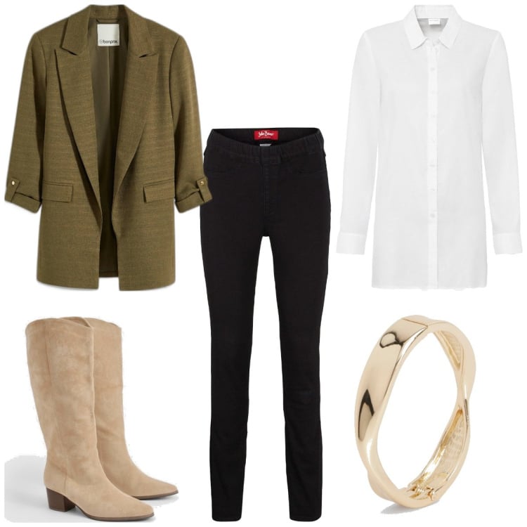 Outfit femme - Basique #6490. Style Basique pour Tous les jours. Assortir avec chemisiers, jeans, blazers, bottines, bracelets.