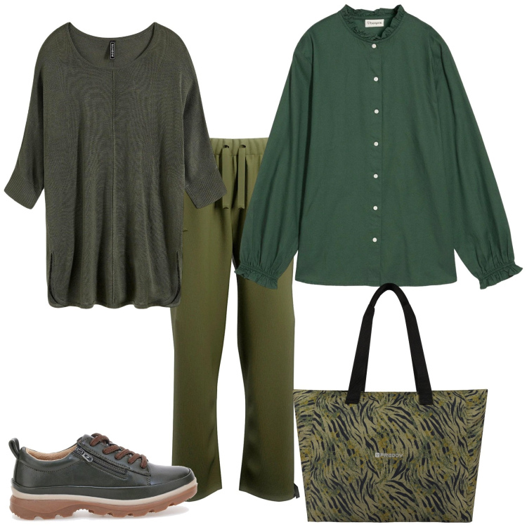 Outfit donna - Total look #2299473. Stile Casual per Tutti i giorni. Abbinamento con maglieria, bluse, shopping bag, scarpe stringate, pantaloni.