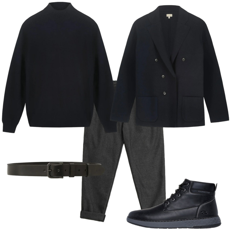 Outfit uomo - Style. Stile Trendy per Serata speciale. Abbinamento con pantaloni, cinture, stivali e stivaletti, giacche, maglieria.
