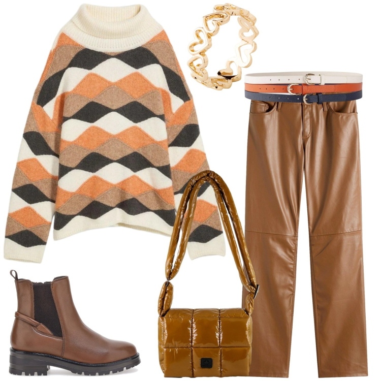 Outfit donna - Total look #2299562. Stile Chic per Tutti i giorni. Abbinamento con maglieria, cinture, anelli, pantaloni, borse a spalla, stivaletti chelsea.