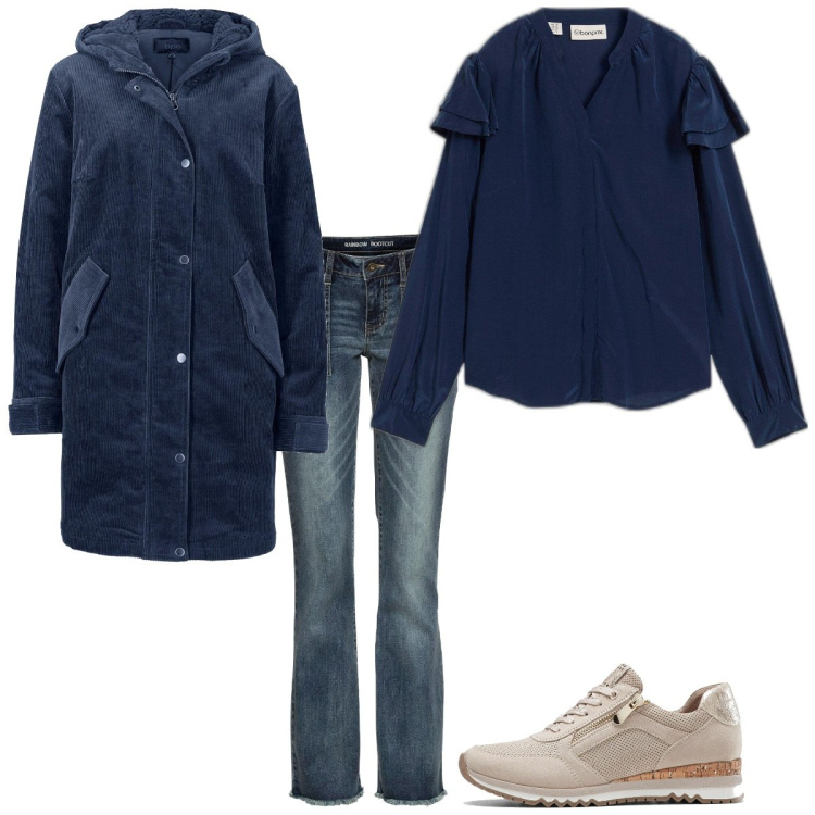 Outfit femme - Basique #6493. Style Basique pour Tous les jours. Assortir avec jean bootcut, sneakers, parka, chemisiers.