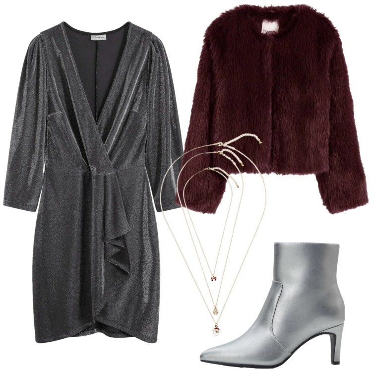 Outfit donna - Total look #2299609. Stile Chic per Serata fuori. Abbinamento con collane, vestiti, stivaletti, ecopellicce.