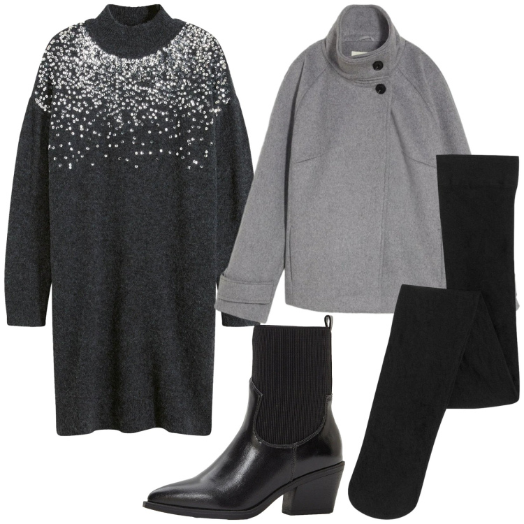 Outfit donna - Total look #2299616. Stile Minimal per Serata fuori. Abbinamento con vestiti, blazer, collant, stivaletti texani.