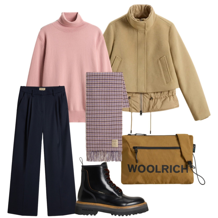 Outfit donna - Must have invernale di woolrich. Stile Casual per Tutti i giorni. Abbinamento con borse a tracolla, sciarpe, anfibi, pantaloni, blazer, maglieria.