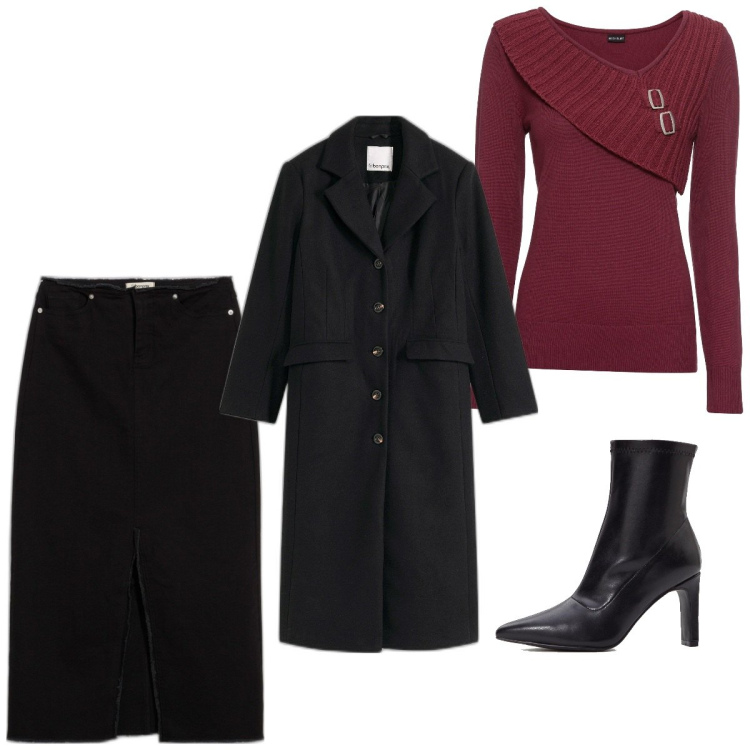 Outfit femme - Basique #6498. Style Basique pour Tous les jours. Assortir avec pulls, jupes au genou, bottines, manteaux.