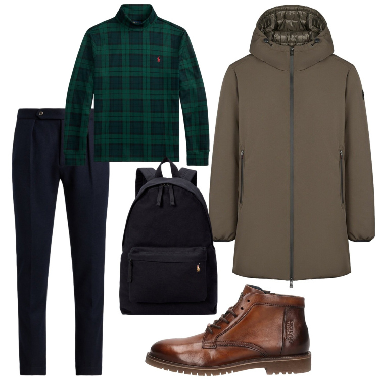 Outfit uomo - Regali di natale. per Tutti i giorni. Abbinamento con borse sportive, pantaloni, maglieria, parka, stivali e stivaletti.