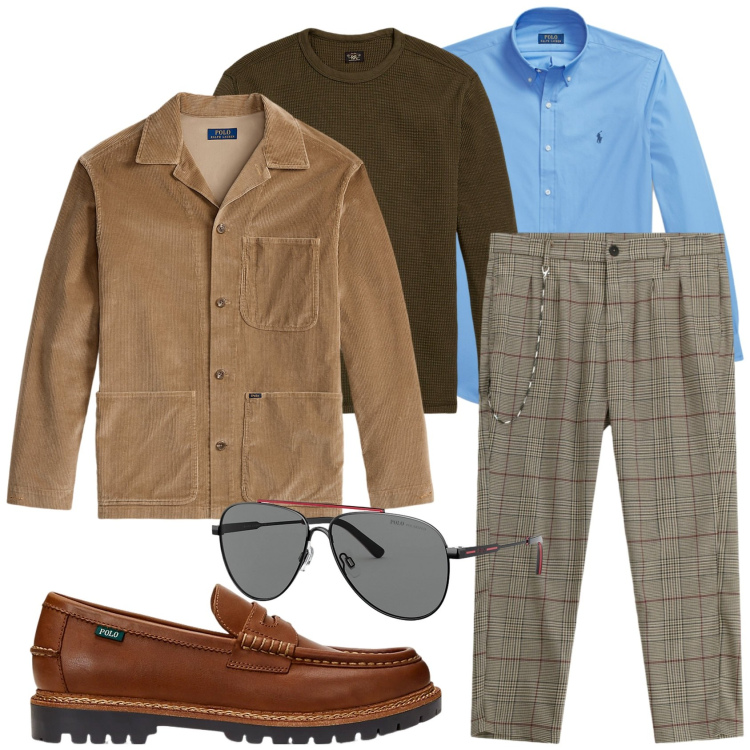 Outfit uomo - Total look #2299693. Stile Casual per Tutti i giorni. Abbinamento con pantaloni, occhiali da sole, maglieria, scarpe stringate, giacche, camicie.