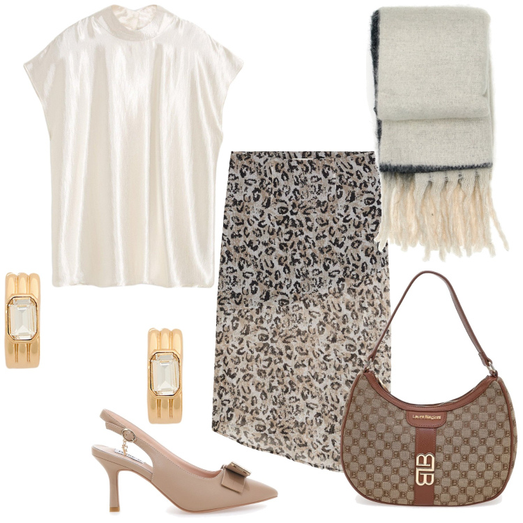 Outfit donna - I capi in ufficio. Stile Bon Ton per Ufficio. Abbinamento con top, gonne longuette, orecchini, décolleté, sciarpe, borse a spalla.