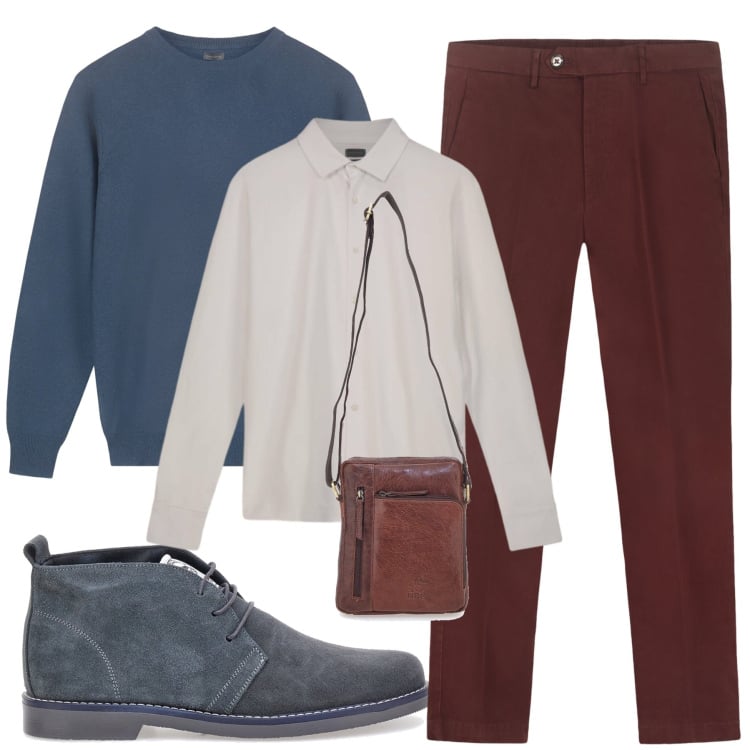 Outfit uomo - Total look #2299701. Stile Casual per Tutti i giorni. Abbinamento con pantaloni chino, maglieria, stivali e stivaletti, polo, borse sportive.