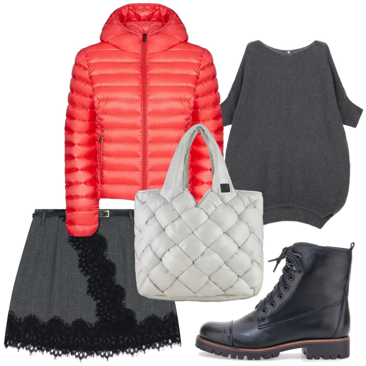 Outfit donna - Qualcosa di rosso - @danipoetessa73. Stile Minimal per Tutti i giorni. Abbinamento con minigonne, maglieria, bomber, borse tote, stivaletti.