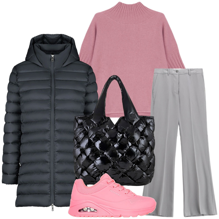 Outfit donna - Maglione morbido, cuore caldo. Stile Urban per Scuola/Università. Abbinamento con pantaloni, maglieria, piumini, borse tote, sneakers.