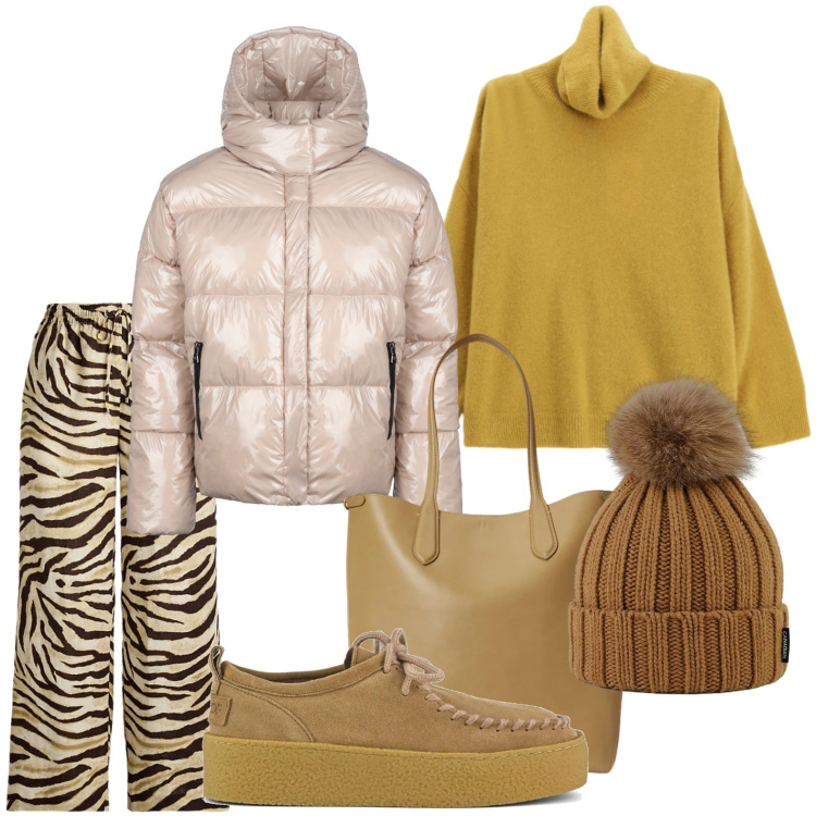 Outfit donna - Tendenza versatile. Stile Urban per Scuola/Università. Abbinamento con maglieria, pantaloni, borse tote, blazer, berretti, mocassini.