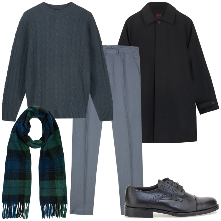 Outfit uomo - Total look #2299732. Stile Business/Elegante per Ufficio. Abbinamento con pantaloni, sciarpe, abiti, scarpe stringate, maglieria.