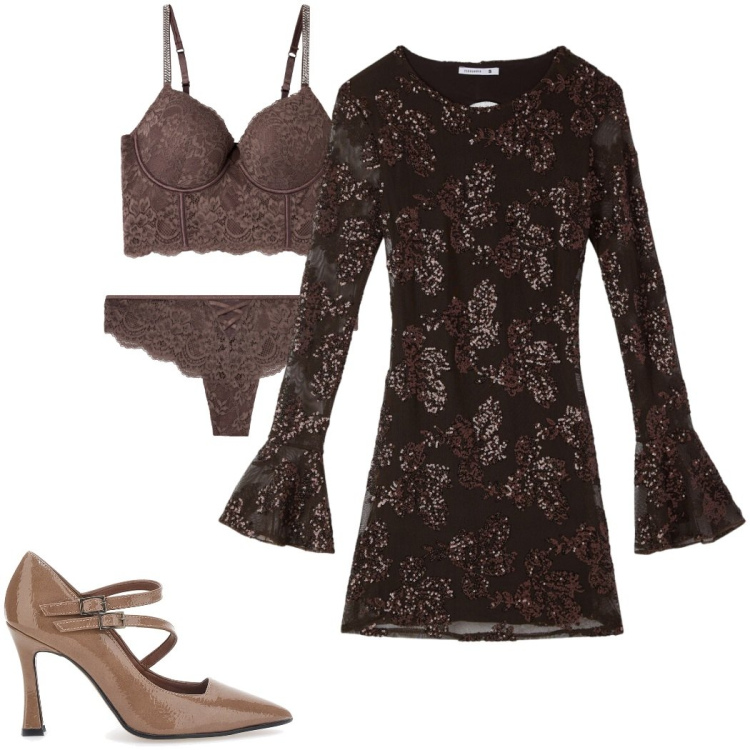 Outfit donna - Xmas Terranova. Stile Chic per Serata fuori. Abbinamento con bralette, culotte, vestiti, décolleté.