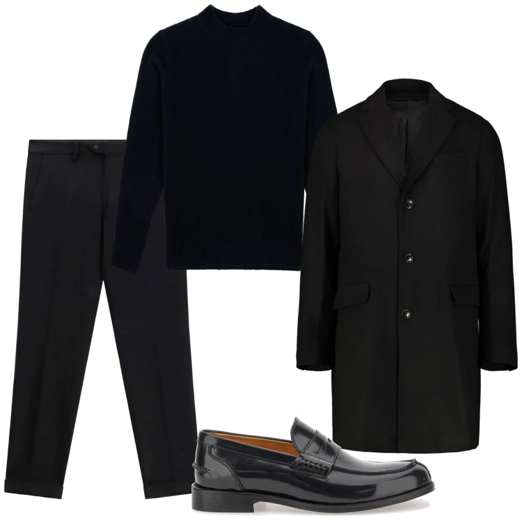 Outfit uomo - Total look #2299740. Stile Business/Elegante per Serata speciale. Abbinamento con pantaloni, cappotti, scarpe stringate, maglieria.