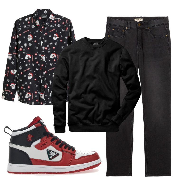 Outfit uomo - Natale in arrivo. Stile Casual per Tutti i giorni. Abbinamento con felpe, camicie, jeans dritti, sneakers.
