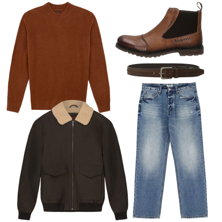 Outfit uomo - Total look #2299806. Stile Casual per Tutti i giorni. Abbinamento con jeans, cinture, bomber, stivali e stivaletti, maglieria.