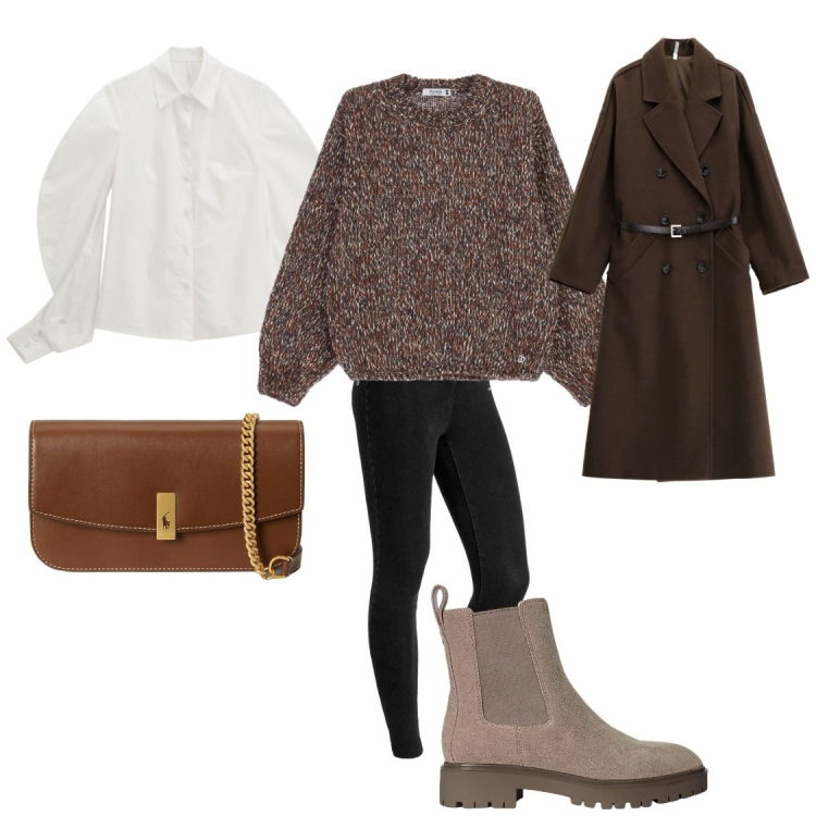 Outfit donna - Shopping time. Stile Basic per Tutti i giorni. Abbinamento con camicie, cappotti, maglieria, jeggings, stivaletti chelsea, clutch.