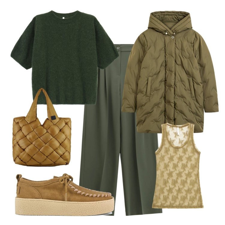 Outfit donna - Nuance!. Stile Casual chic per Ufficio. Abbinamento con giacche, pantaloni a palazzo, maglieria, canottiere, borse tote, scarpe stringate.
