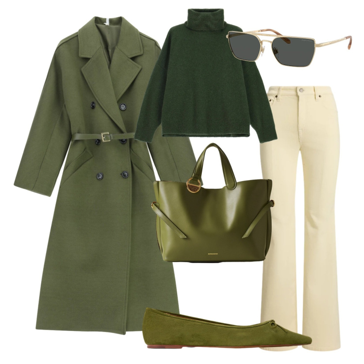 Outfit donna - Avvolgente ed elegante!. Stile Chic per Tutti i giorni. Abbinamento con maglieria, cappotti, shopping bag, pantaloni, ballerine, occhiali da sole.