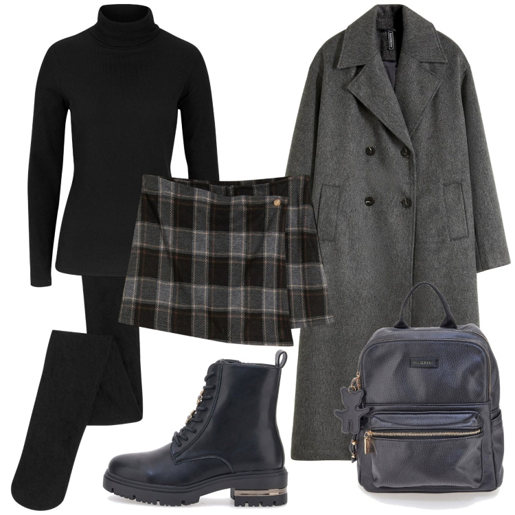 Outfit donna - Free Style. Stile Trendy per Serata fuori. Abbinamento con maglieria, gonne, collant, cappotti, anfibi, zaini.