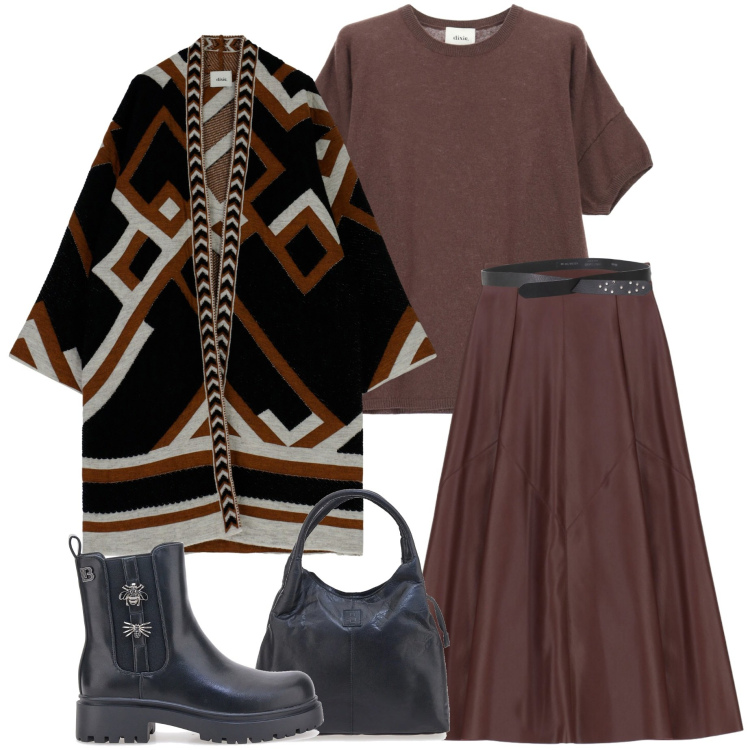 Outfit donna - Cappotto di lana. Stile Casual chic per Tutti i giorni. Abbinamento con gonne lunghe, maglieria, cinture, cappe, stivaletti chelsea, borse a mano.