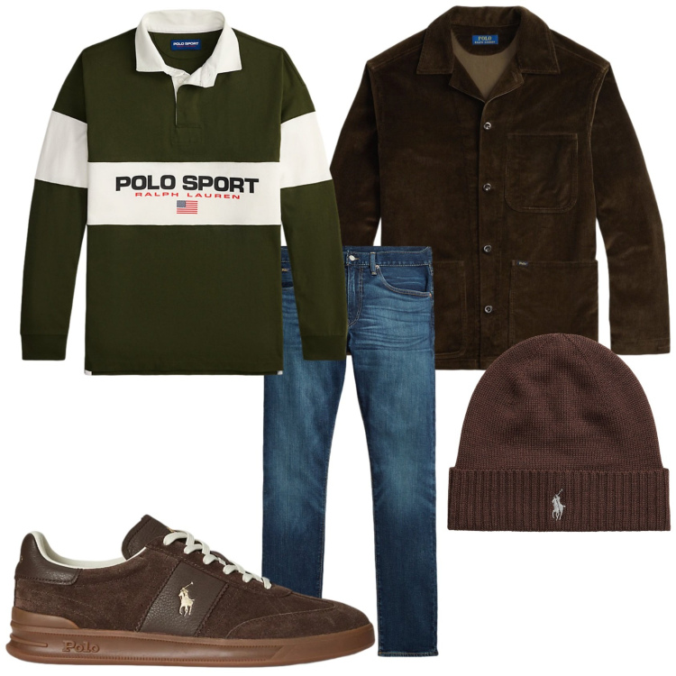 Outfit uomo - Il tono marrone. Stile Trendy per Tutti i giorni. Abbinamento con sneakers, jeans, maglieria, berretti, giacche.