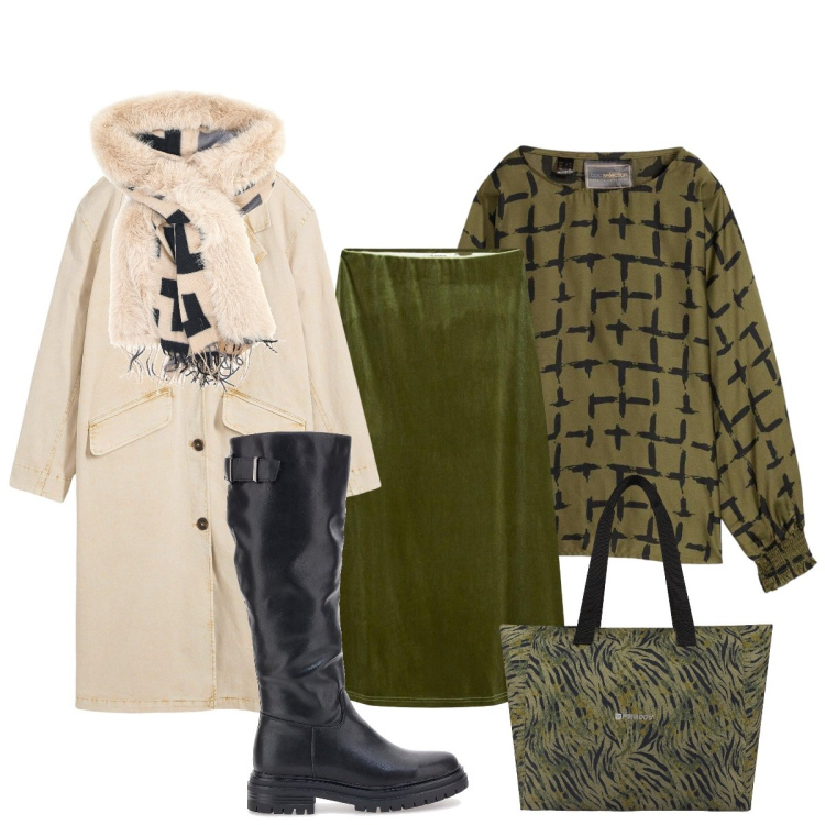 Outfit donna - Il cappotto classico color panna. Stile Casual chic per Tutti i giorni. Abbinamento con trench, gonne longuette, bluse, shopping bag, cappe, stivali sopra il ginocchio.