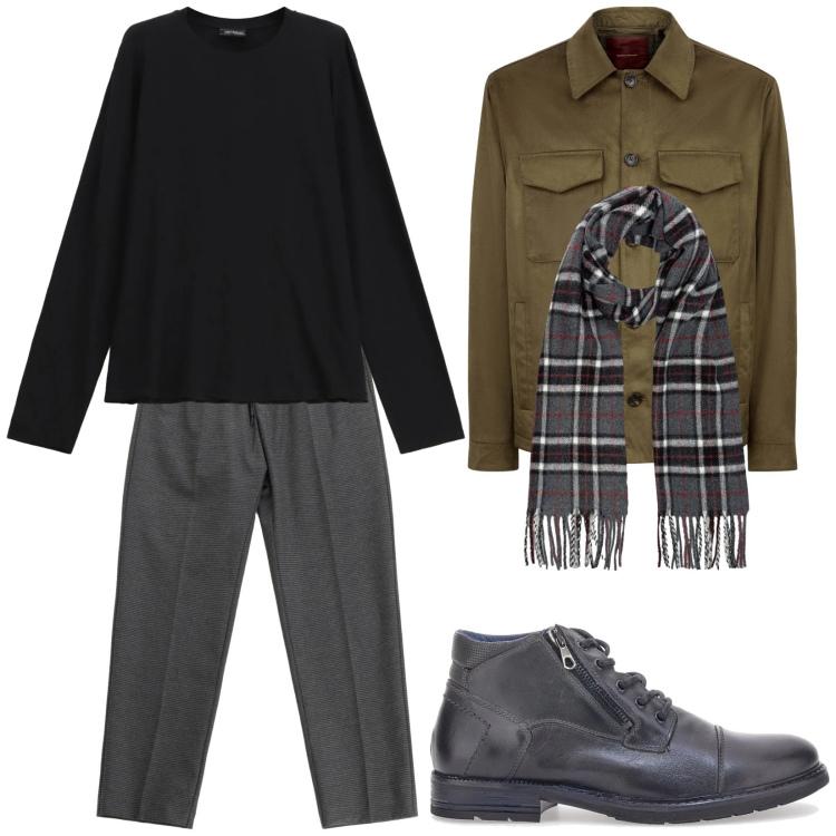 Outfit uomo - Total look #2299887. Stile Trendy per Tutti i giorni. Abbinamento con pantaloni, maglieria, giacche, stivali e stivaletti, sciarpe.