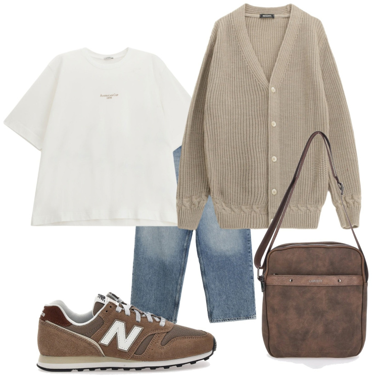 Outfit uomo - Total look #2299901. Stile Casual per Tutti i giorni. Abbinamento con jeans, cardigans, t-shirt, portafogli, sneakers.