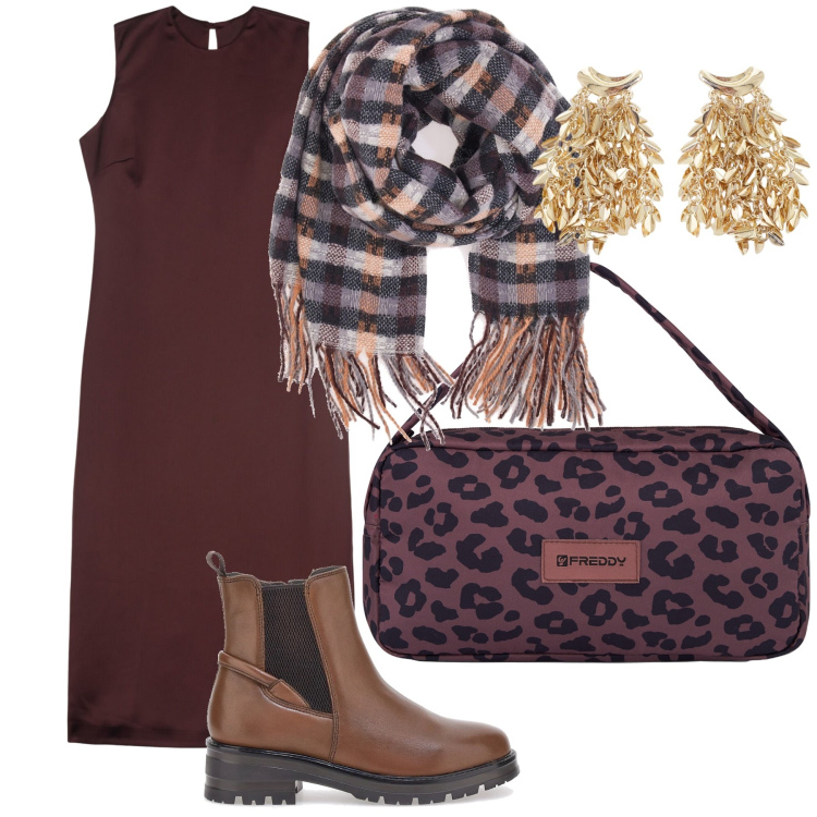 Outfit donna - Mi vedo con amici. Stile Urban per Tutti i giorni. Abbinamento con orecchini, borse a spalla, vestiti midi/longuette, stivaletti chelsea, sciarpe.