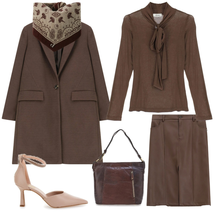 Outfit donna - Pranzo di lavoro. Stile Bon Ton per Ufficio. Abbinamento con gonne, cappotti, top, foulard, décolleté, borse a spalla.