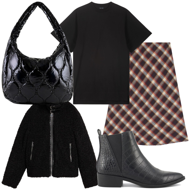 Outfit donna - Tutto il giorno in giro. Stile Basic per Tutti i giorni. Abbinamento con ecopellicce, gonne, borse tote, vestiti lunghi, stivaletti.