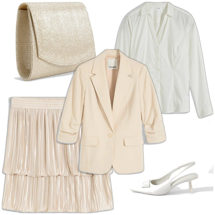Outfit femme - Jupe de fête. Style Bon Ton pour Soirée dehors. Assortir avec blazers, chemisiers, minijupes, pochette, escarpins.