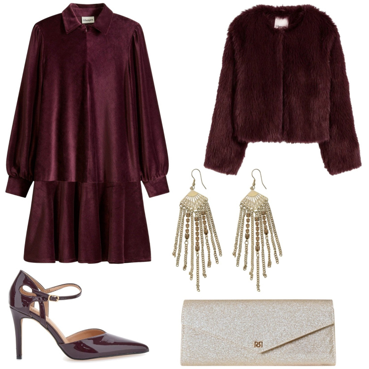 Outfit donna - Il fascino del glamour. Stile Glamour per Serata fuori. Abbinamento con ecopellicce, vestiti corti, pochette, orecchini, décolleté.