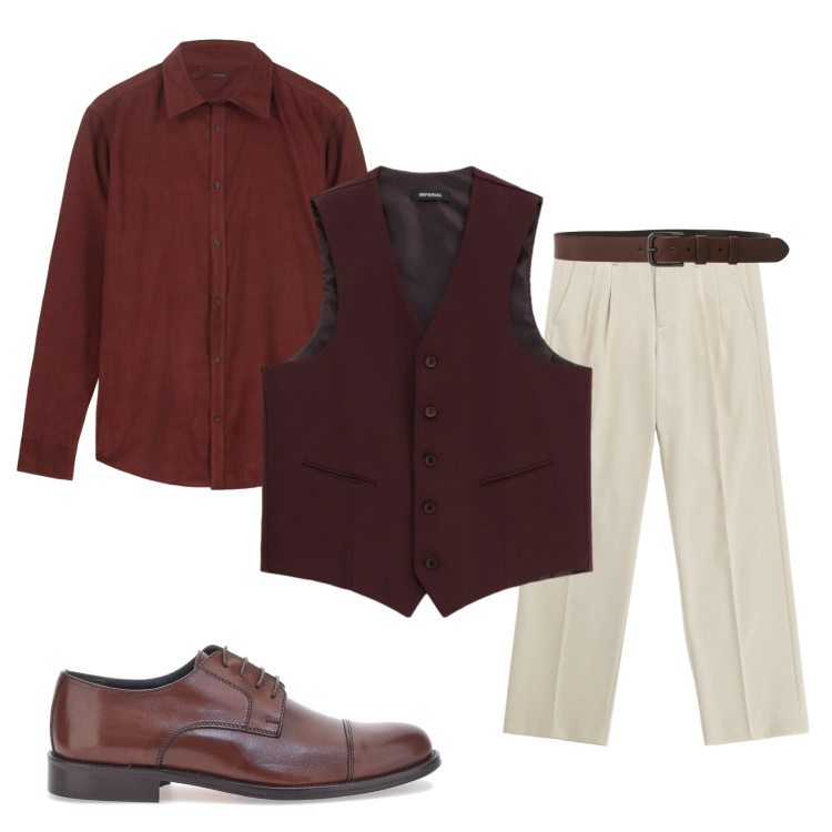 Outfit uomo - Total look #2299985. Stile Trendy per Serata speciale. Abbinamento con pantaloni, gilet, cinture, scarpe stringate, camicie.